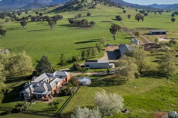 Drone view of Glen Pastoral with the historic homestead in the foreground
